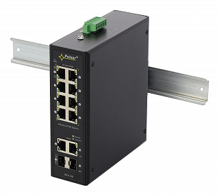 Switch przemysłowy PoE Pulsar ISFG108 - 12 portowy, 8 portów PoE 802.3af Gigabit, 2 porty Gigabit, 2 porty SFP