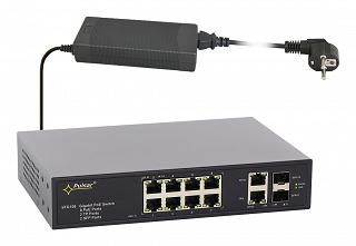 Switch PoE Pulsar SFG108 - 12 portowy, 8 portów PoE 802.3af/at Gigabit, 2 porty Uplink Gigabit, 2 porty SFP