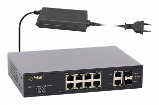 Switch PoE Pulsar SFG108-90W - 12 portowy, 8 portów PoE 802.3af/at Gigabit, 2 porty Uplink Gigabit, 2 porty SFP